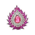 925 Sterling Silver Ring with Beautiful leaf Shape & Pink Stones